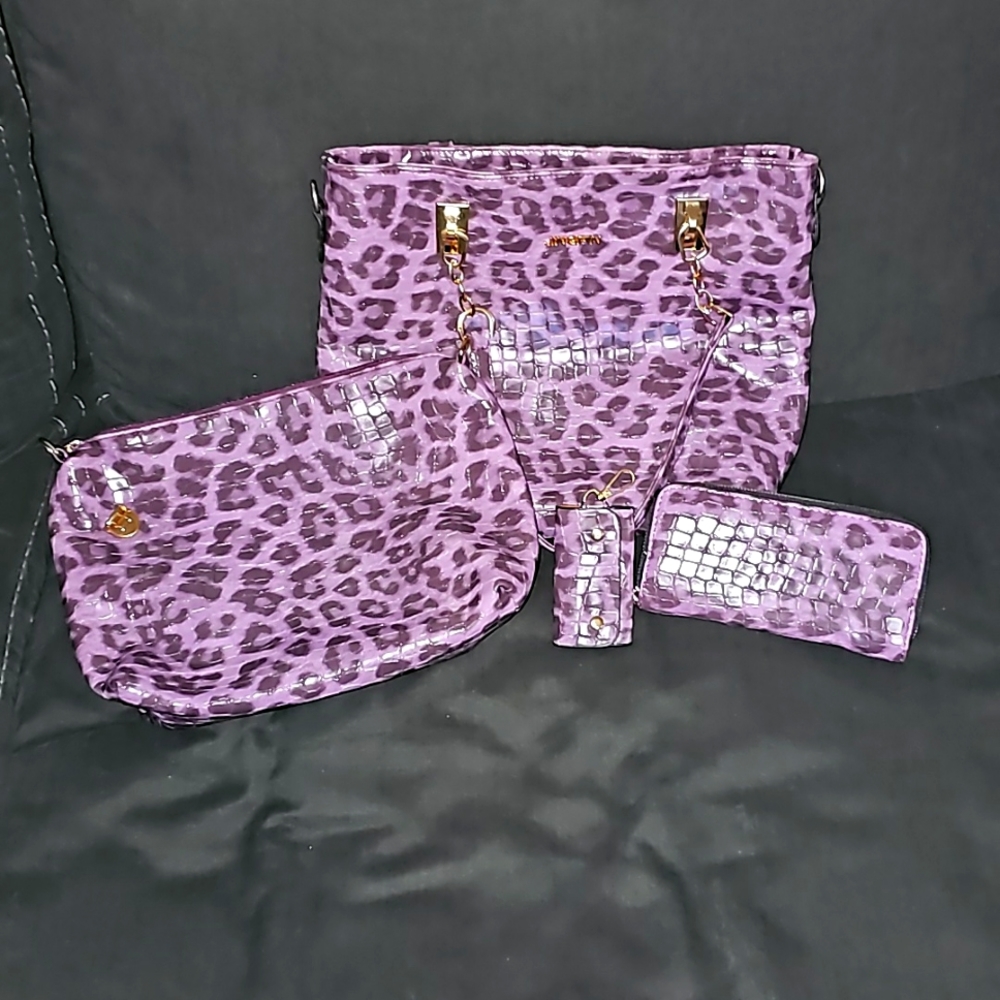 Purple Leopard Print Purse Set